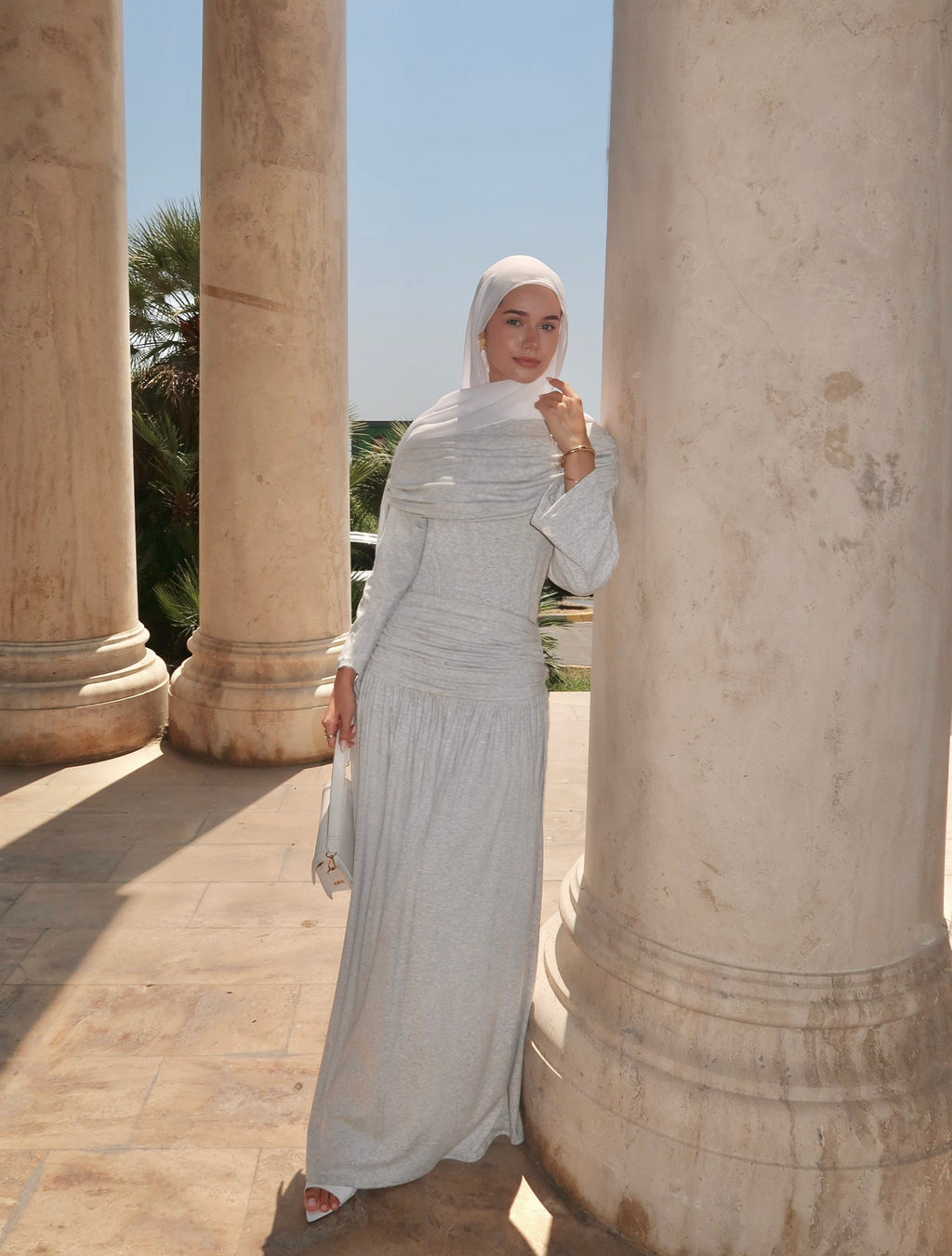 Ruched Maxi Skirt-Grey