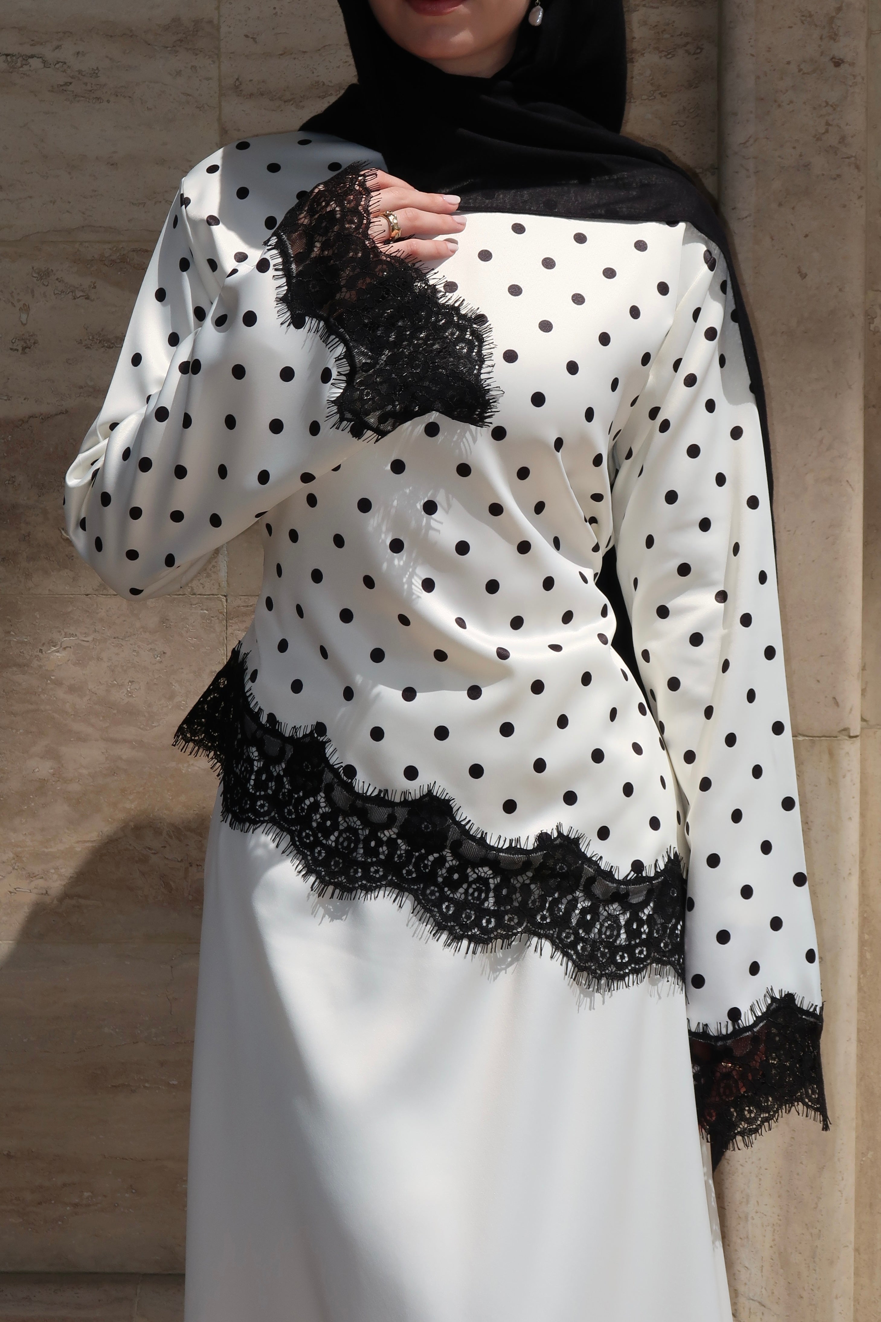 Polka Dot Lace Top-Beige