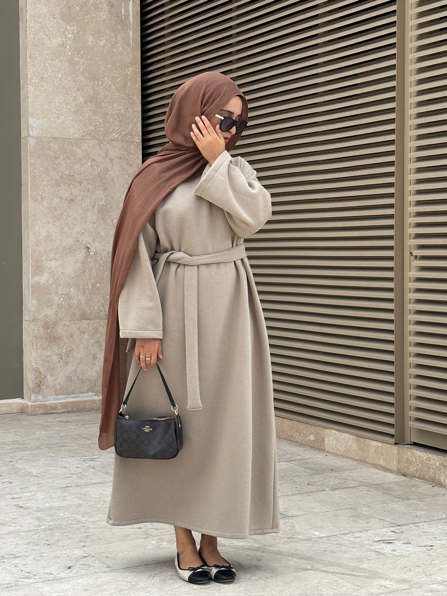 Sweater Tie Dress-Beige