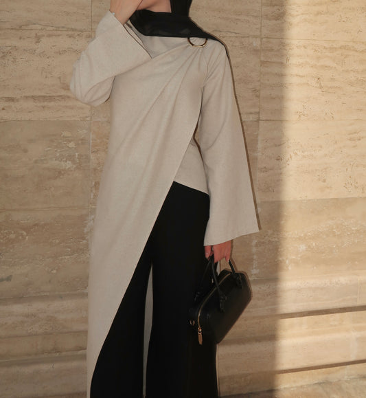 Asymmetrical Broche Top-Beige