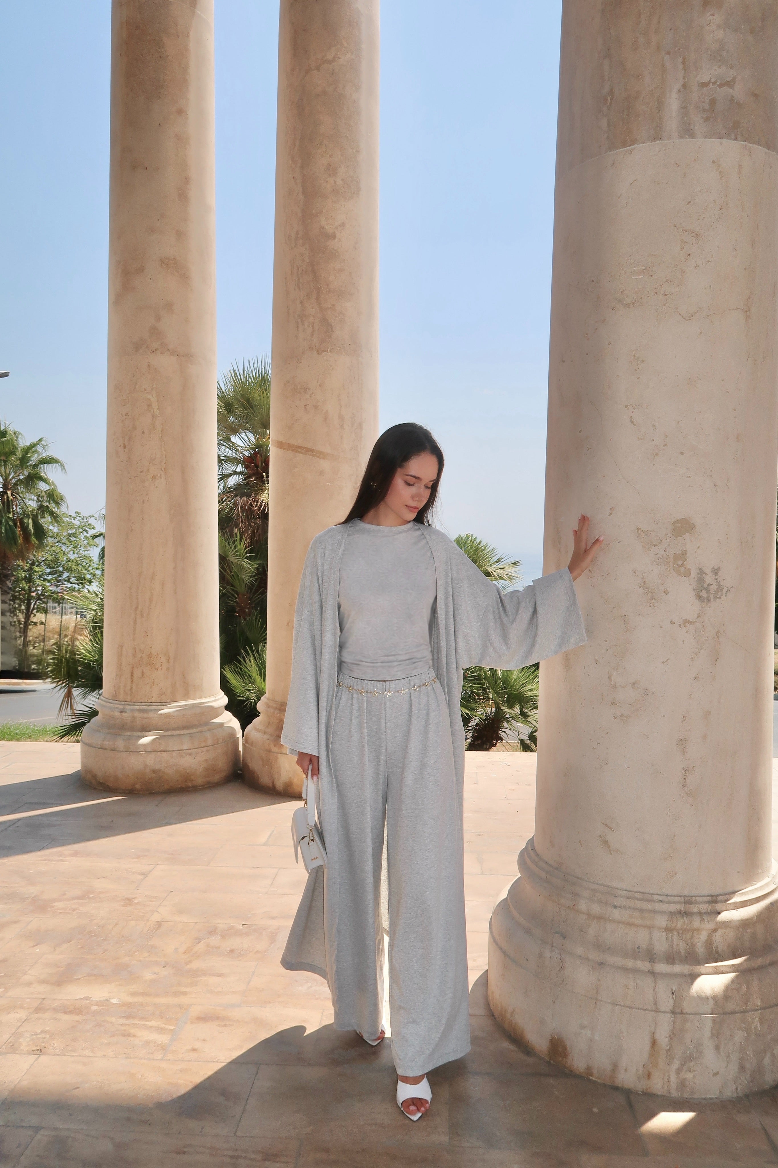 Basic Abaya Set-Grey