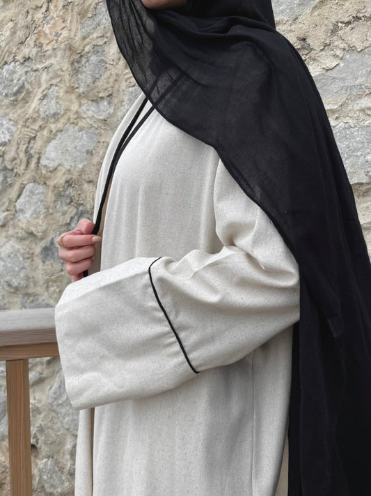 Çizgili Abaya-Bej